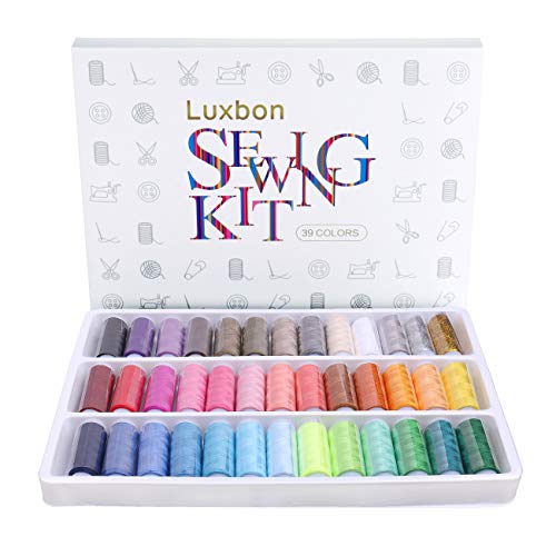 Luxbon Sewing Threads Kits 39 Colors Rainbow Polyester Sewing Thread Box Kit Set Ideal for Hand Sewing/ Embroidery/ Quilting Stitching