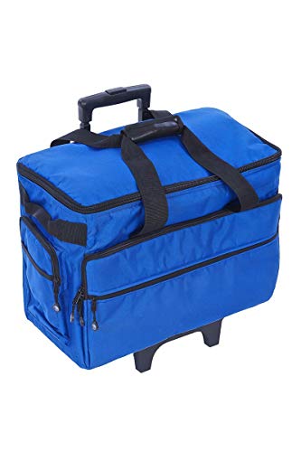 Bluefig TB19 Sewing Machine Rolling Carrying Case Trolley Bag with Wheels for Brother, Bernina, Singer Wheeled Tote Carrier (Cobalt)