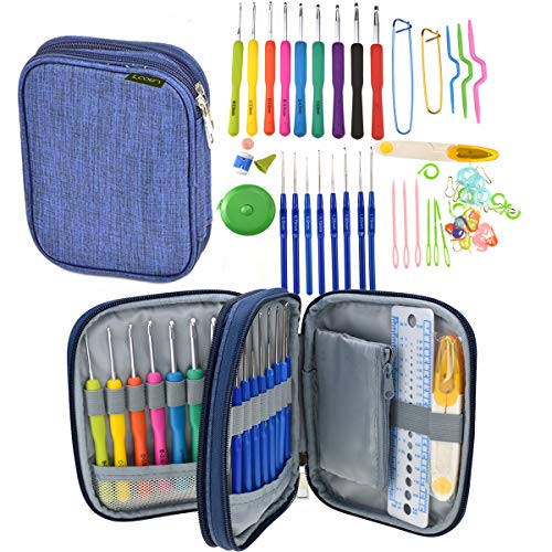 New Set of 47 Ergonomic Crochet Hooks Set w Rubbery Handles Hook 0.6-6MM, Comfort Grip
