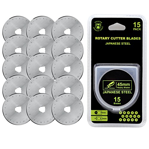Headley Tools 45mm Rotary Cutter Blade (Pack of 15) Fits Olfa Fiskars Turecut (45mm, Quantity 15pc)