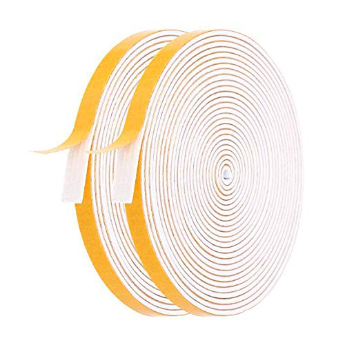 High Density Foam Tape- 2 Rolls, 1/4 Inch Wide X 1/16 Inch Thick Total 26 Feet Long, White Window Seal Door Weatherstrip Closed Cell Adhesive Foam Seal Strip (13ft x 2 Rolls)