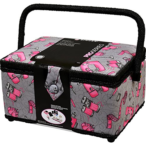 SINGER 57261 Vintage Sewing Baskets, Large, Pink/Black