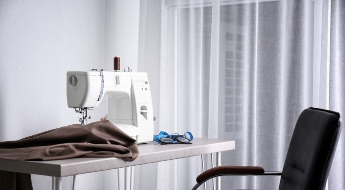 chair next to a sewing machine